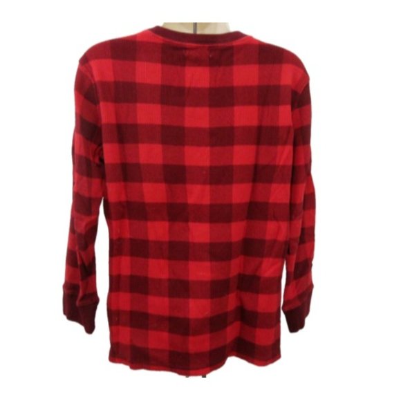 CHEROKEE Waffle Top XL (16) Red Buffalo Plaid Pullover 100% Cotton Long Sleeve - Picture 2 of 6